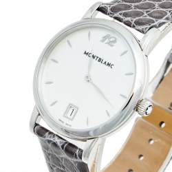 Pre Owned Montblanc Mother Of Pearl Stainless Steel Leather Star Classique 108766 Women's Wristwatch 34 mm