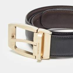 Montblanc Black/Brown Leather Buckle Cut to Size Belt 