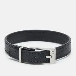 Montblanc Black Leather Silver Tone Bracelet