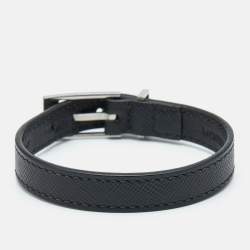 Pre Owned Montblanc Black Leather Silver Tone Bracelet
