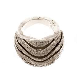 Montblanc Dome Waved Textured Silver Cocktail Ring Size 56