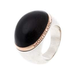 Pre Owned Montblanc Wood Cabochon Silver Cocktail Ring Size 54