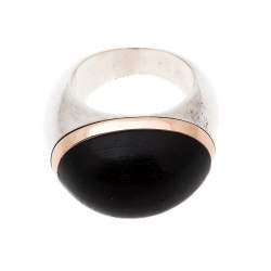 Pre Owned Montblanc Wood Cabochon Silver Cocktail Ring Size 54