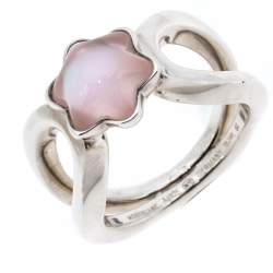 Pre Owned Montblanc Cabochon de Montblanc Rose Quartz Silver Ring Size 52
