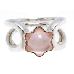 Pre Owned Montblanc Cabochon de Montblanc Rose Quartz Silver Ring Size 52