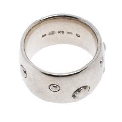 Pre Owned Montblanc Sterling Silver Embracing Star Wide Band Ring Size EU 54