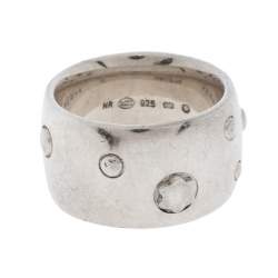 Pre Owned Montblanc Sterling Silver Embracing Star Wide Band Ring Size EU 54
