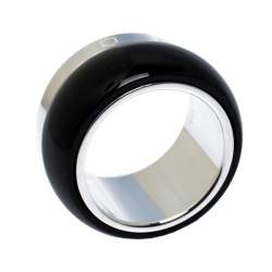 Pre Owned Montblanc Les Aimants by Charlotte Casiraghi Black Sterling Silver Ring Size EU 52