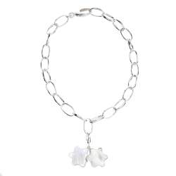 Pre Owned Montblanc Star Mother of Pearl Silver Chain Link Charm Bracelet