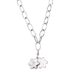 Pre Owned Montblanc Star Mother of Pearl Silver Chain Link Necklace