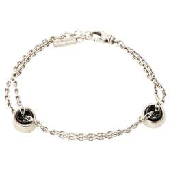 Pre Owned Montblanc Profile Collection Black Ceramic Silver Wish Bracelet