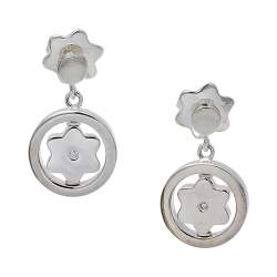 Pre Owned Montblanc Star Signet Sterling Silver Diamond Drop Earrings