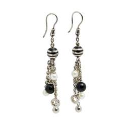 Montblanc Sterling Silver Pearl & Onyx Drop Earrings