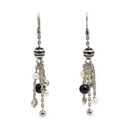 Montblanc Sterling Silver Pearl & Onyx Drop Earrings
