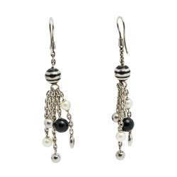 Montblanc Sterling Silver Pearl & Onyx Drop Earrings