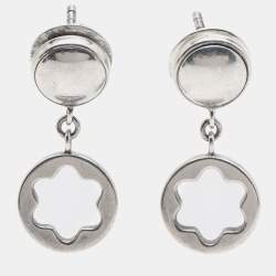Pre Owned Montblanc Star Signet Sterling Silver Dangle Stud Earrings