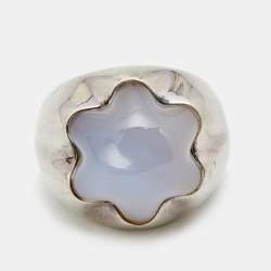 Pre Owned Montblanc Star Grande Dame Chalcedony Sterling Silver Cocktail Ring Size 52