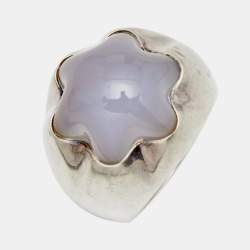 Pre Owned Montblanc Star Grande Dame Chalcedony Sterling Silver Cocktail Ring Size 52