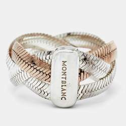Pre Owned Montblanc Two Tone Sterling Silver Braided Band Ring Size EU 54