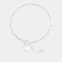 Montblanc Lock Key Mother of Pearl Sterling Silver Chain Link Bracelet