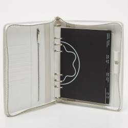 Pre Owned Montblanc White Leather Meisterstück Large Zip Around Organizer