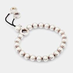 Montblanc Star Beads Black Cord Silver Bracelet