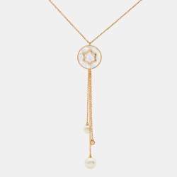 Montblanc Signet Mother of Pearl Diamond Cultured Pearl 18k Rose Gold Tassel Pendant Necklace
