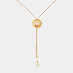 Montblanc Signet Mother of Pearl Diamond Cultured Pearl 18k Rose Gold Tassel Pendant Necklace