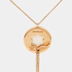 Montblanc Signet Mother of Pearl Diamond Cultured Pearl 18k Rose Gold Tassel Pendant Necklace