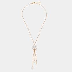 Montblanc Signet Mother of Pearl Diamond Cultured Pearl 18k Rose Gold Tassel Pendant Necklace