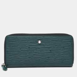 Montblanc Green Embossed Leather Meisterstück Long Zip Around Wallet