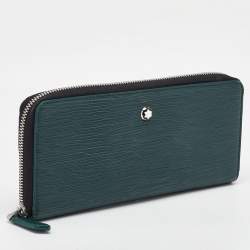 Montblanc Green Embossed Leather Meisterstück Long Zip Around Wallet
