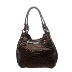 Pre Owned Montblanc Brown Nylon and Leather Starisma Dalila Drawstring Hobo