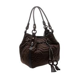 Pre Owned Montblanc Brown Nylon and Leather Starisma Dalila Drawstring Hobo