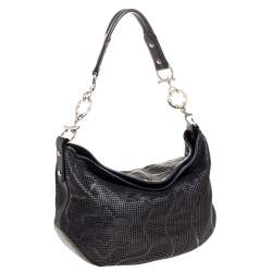 Pre Owned Montblanc Black Laser Cut Leather Starisma Alcina Hobo