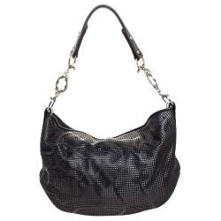 Pre Owned Montblanc Black Laser Cut Leather Starisma Alcina Hobo
