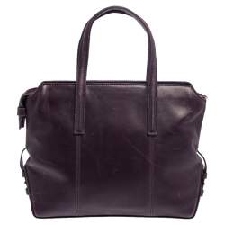 Pre Owned Montblanc Purple Leather Top Zip Tote