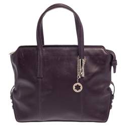 Pre Owned Montblanc Purple Leather Top Zip Tote