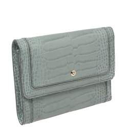 Montblanc Blue Croc Embossed Leather Trifold Wallet