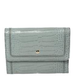 Montblanc Blue Croc Embossed Leather Trifold Wallet
