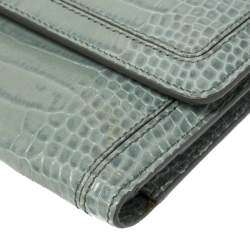 Montblanc Blue Croc Embossed Leather Trifold Wallet
