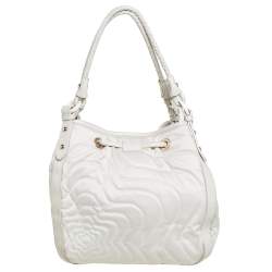 Pre Owned Montblanc Off White Nylon and Leather Starisma Dalila Drawstring Hobo