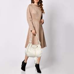 Pre Owned Montblanc Off White Nylon and Leather Starisma Dalila Drawstring Hobo