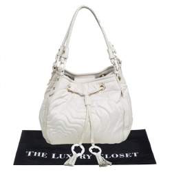 Pre Owned Montblanc Off White Nylon and Leather Starisma Dalila Drawstring Hobo