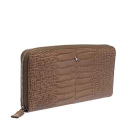 Montblanc Beige Croc Embossed Leather Boheme Zip Around Wallet