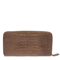 Montblanc Beige Croc Embossed Leather Boheme Zip Around Wallet