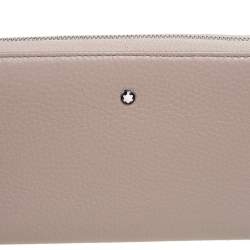 Pre Owned Montblanc Beige Leather Meisterstuck Zip Around Wallet