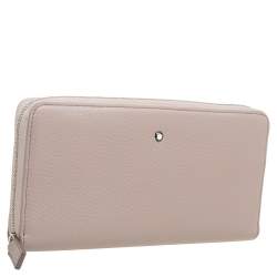 Pre Owned Montblanc Beige Leather Meisterstuck Zip Around Wallet