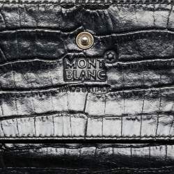 Pre Owned Montblanc Black Croc Embossed Leather Trifold Wallet