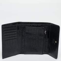 Pre Owned Montblanc Black Croc Embossed Leather Trifold Wallet